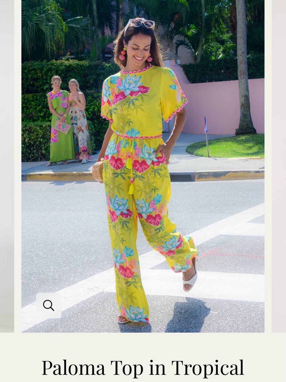 Paloma Tropical linen pants and blouse set by Elizabeth James  - Yellow Floral